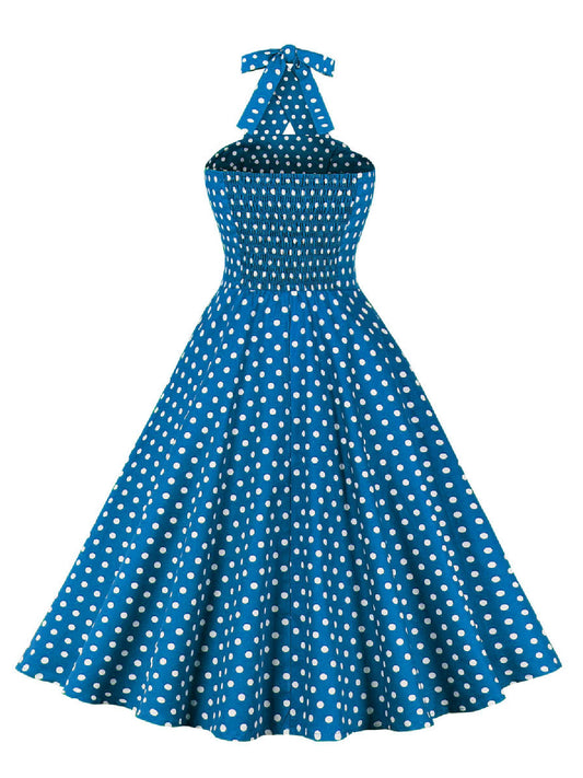 Blue Polka Dot Halter Dress