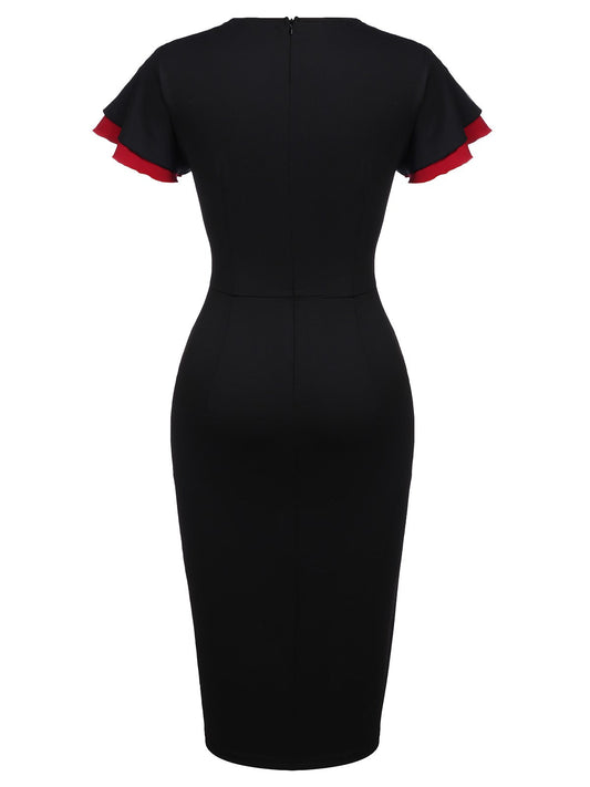 Black  Button Slit Bodycon Dress