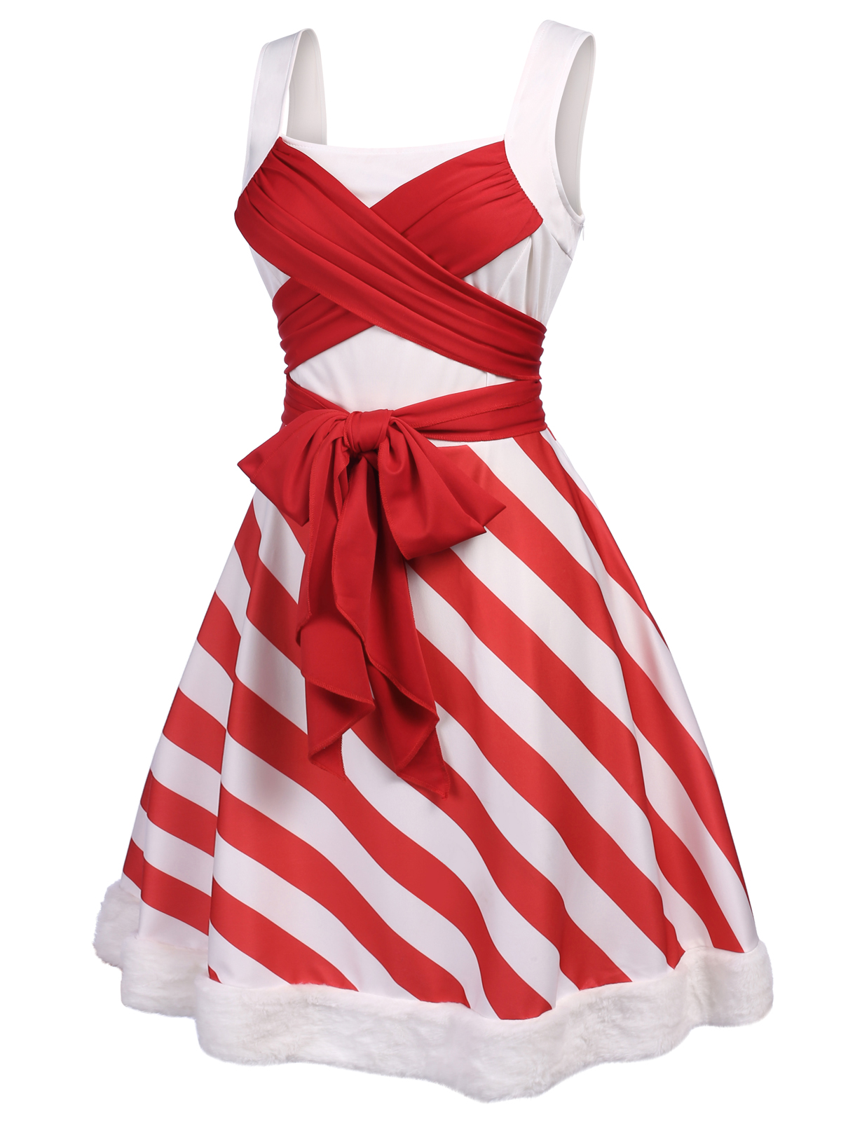 Red Stripes Bow Swing Dress