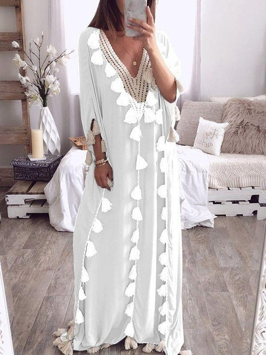 Long Ethnic Style Tassel Beach Loose Dress