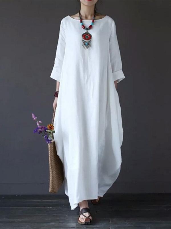 Color Loose Casual Round Neck Maxi Dress