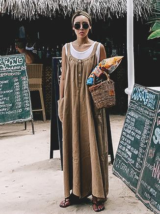 Cotton Loose Casual Pockets Jumpsuit