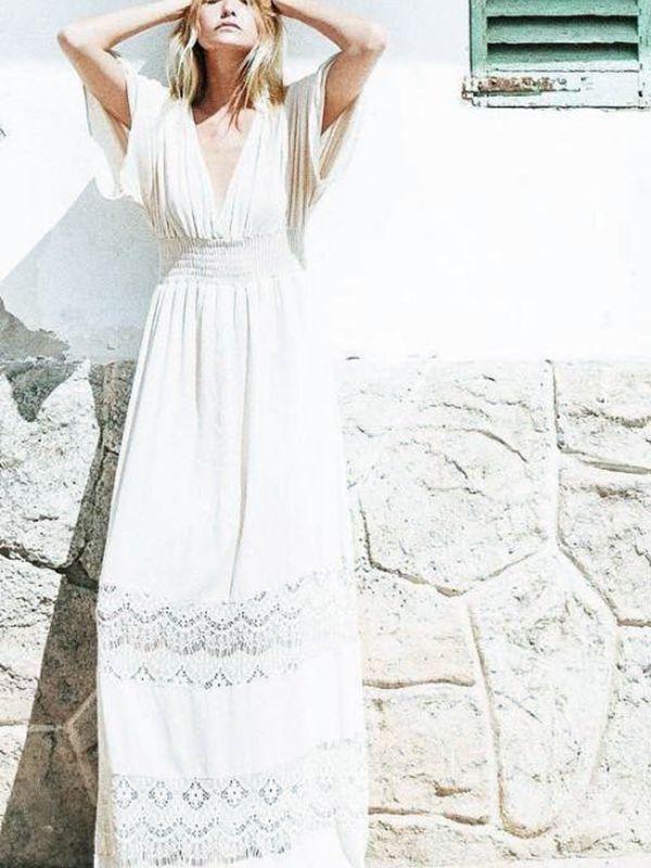 V-Neck Stitching Lace Cover-Up Beach Dress