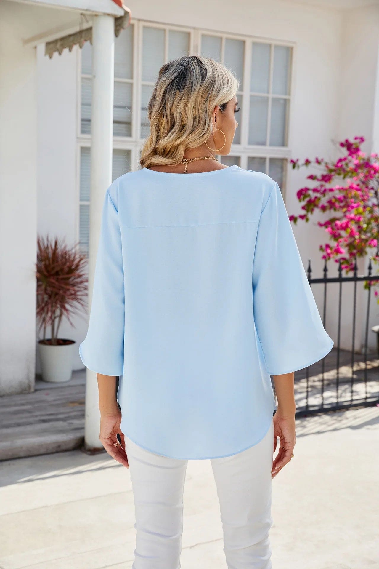 Ivyshape | Women's Tulip Sleeves Blouse V-Neck