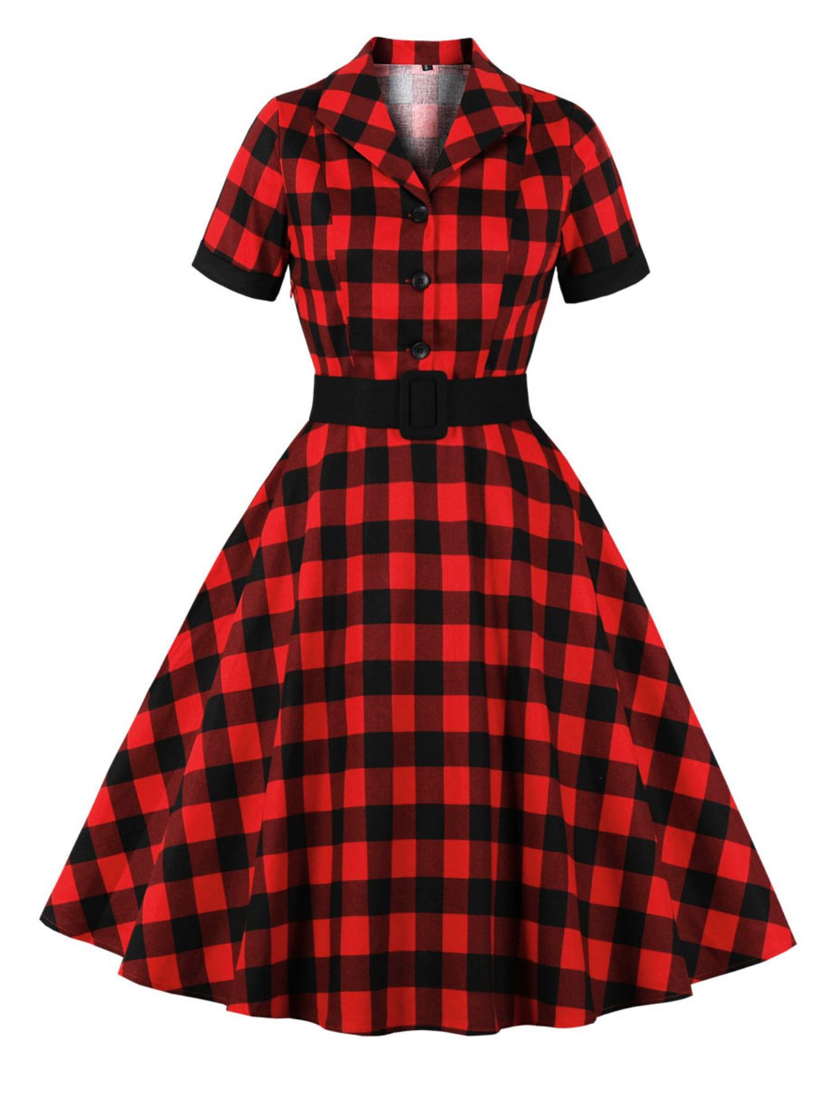 Retro Contrast Short-Sleeved Lapel Dress