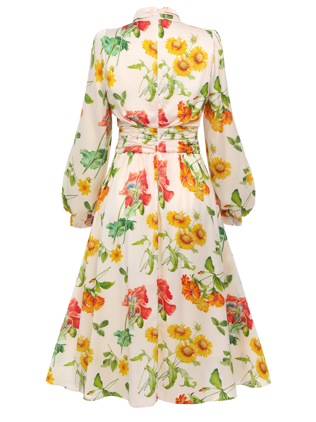 Flower Long Sleeves Swing Dress