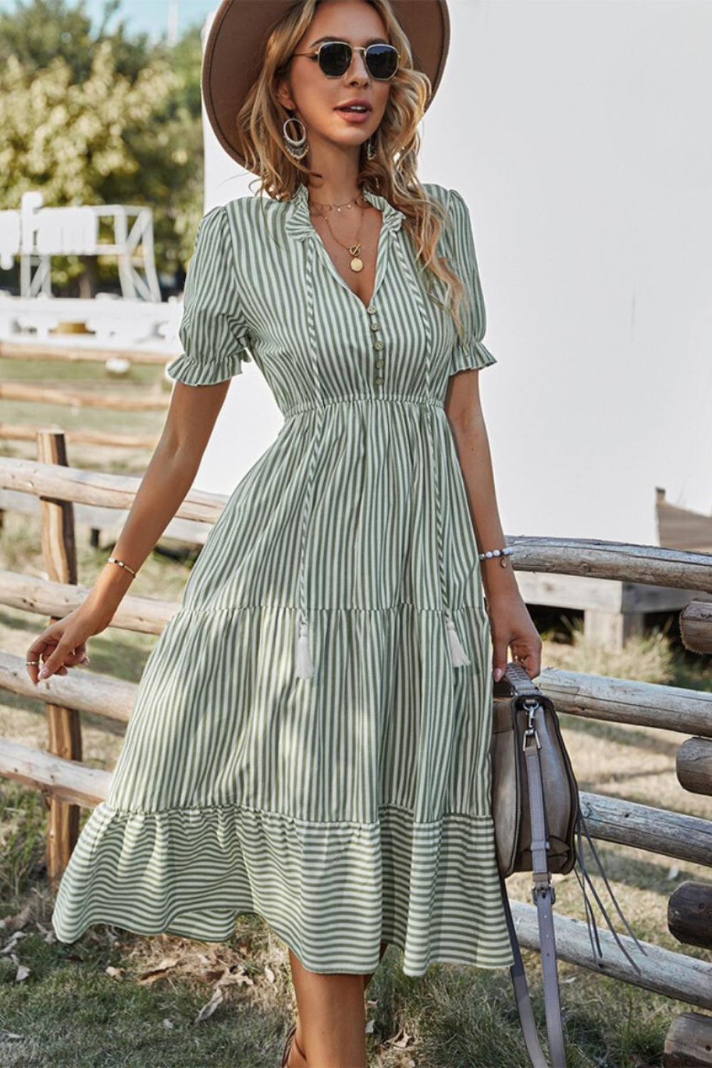 Ivyshape | Women's Bright Summer Dress Stripes