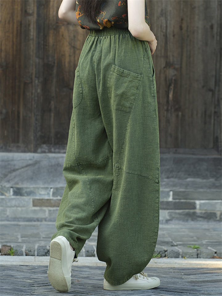 Women's Original Design Zen Style Oversized Ramie Linen Lantern Pants