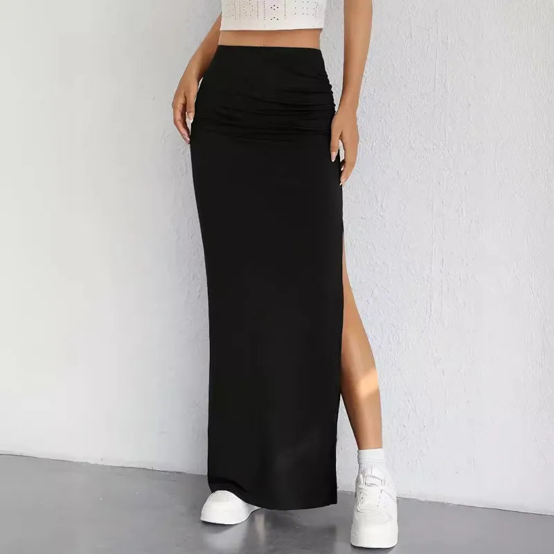 Ivyshape | Sleek Side Slit Maxi Skirt In Black Women'S