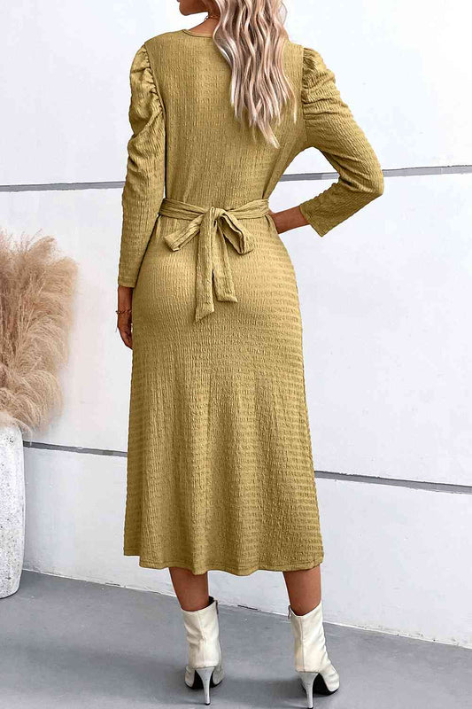 Crisscross Tied Puff Sleeve Dress