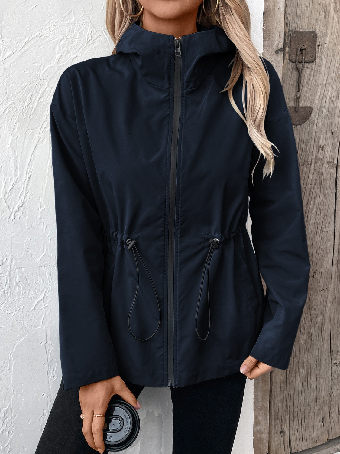 Ivyshape | Women's Lace-Up Zipper Hoodie