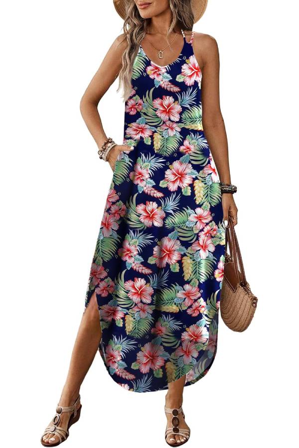 Ivyshape | V-Neck Halter Slit Bohemian Beach Resort Maxi Dress