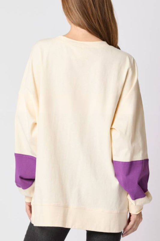 Ivyshape | Letter Sequined Colorblock Sweatshirt Casual Top