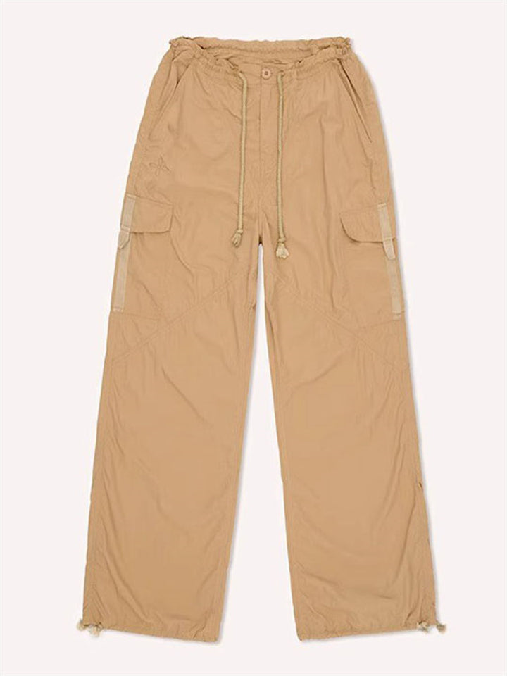 Loose Drawstring Waist Straight-Leg Cargo Pants for Female