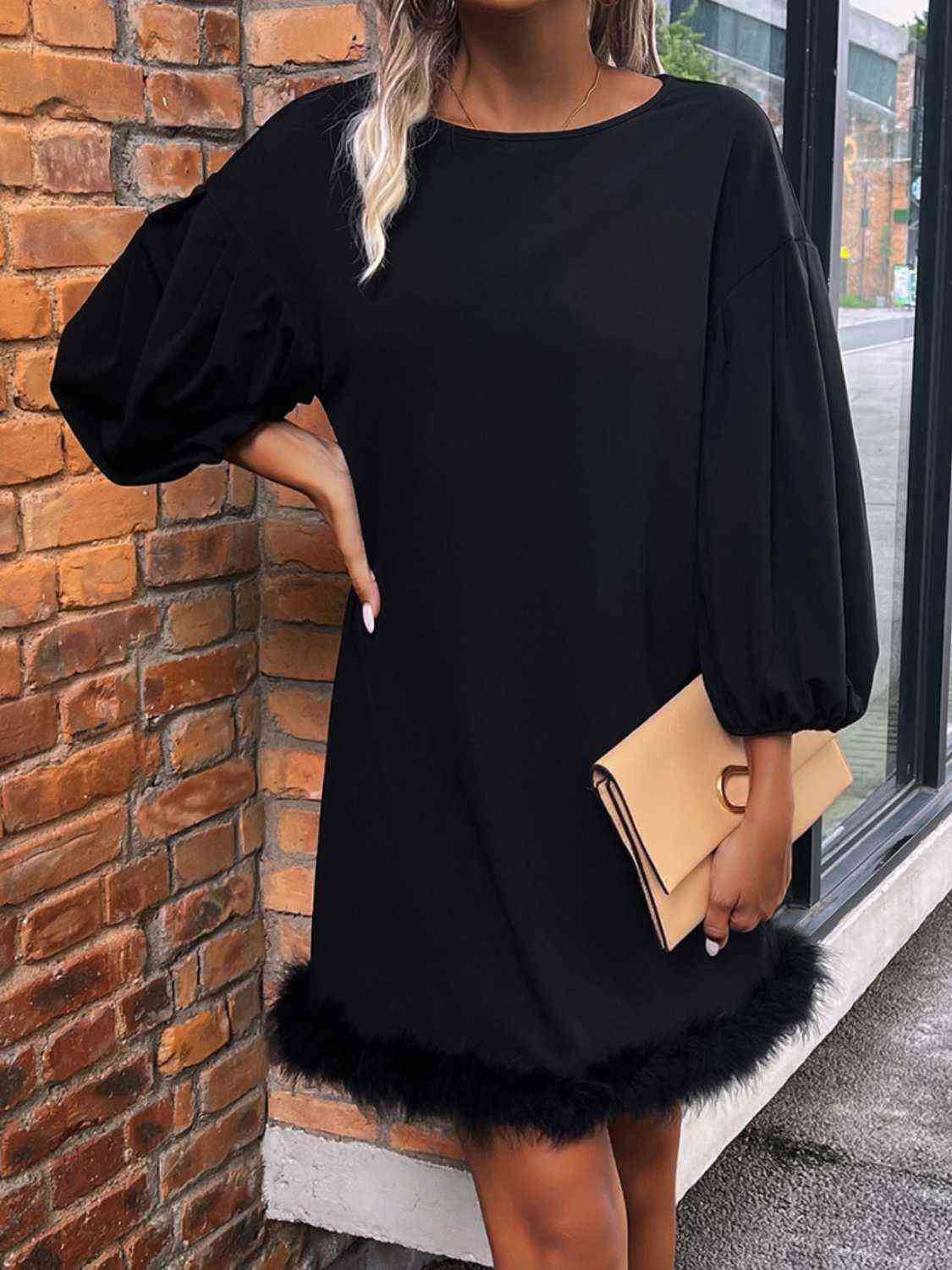 Round Neck Balloon Sleeve Dress