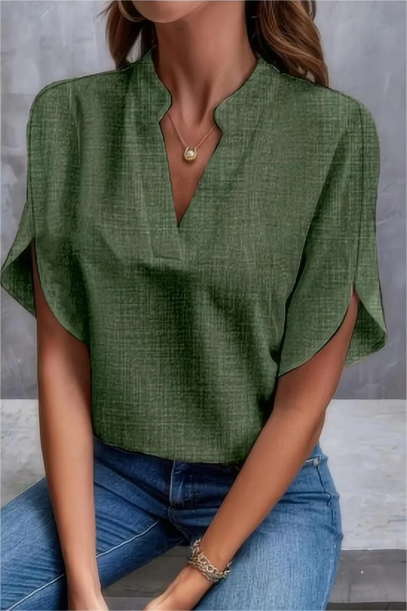 Breezy Linen V-Neck Top for Women