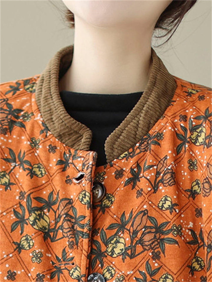 Vintage Stand Collar Button Mini Floral Print Cotton Coat