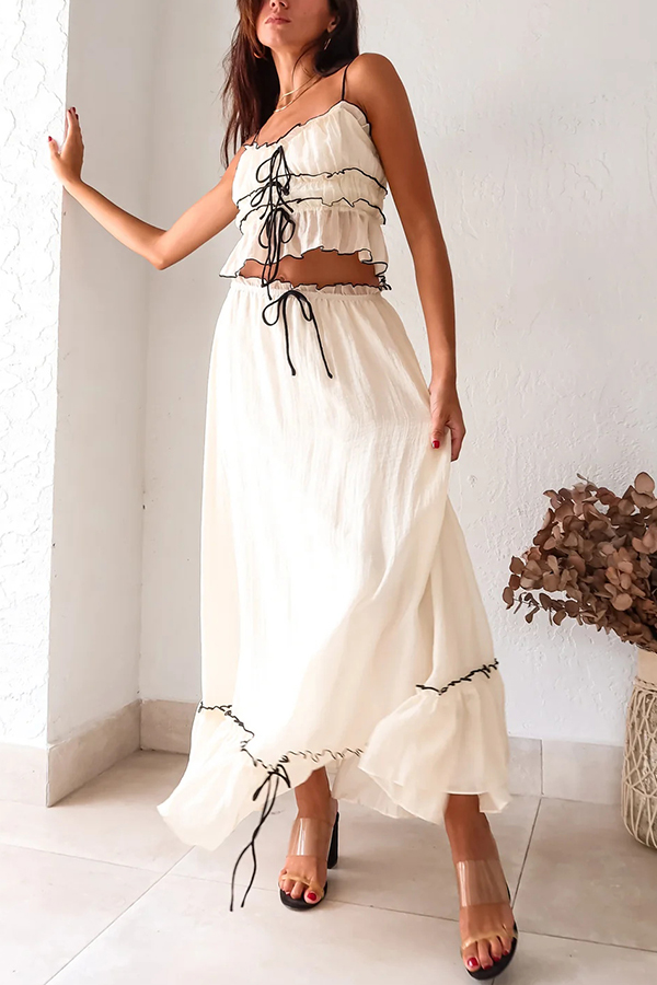 Ivyshape | Suspender Strap Top and Elastic Waist Elegant Skirt Set