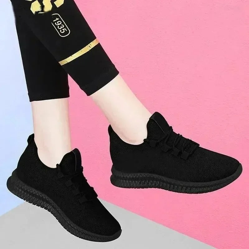 Breathable Black Platform Sneakers for Women