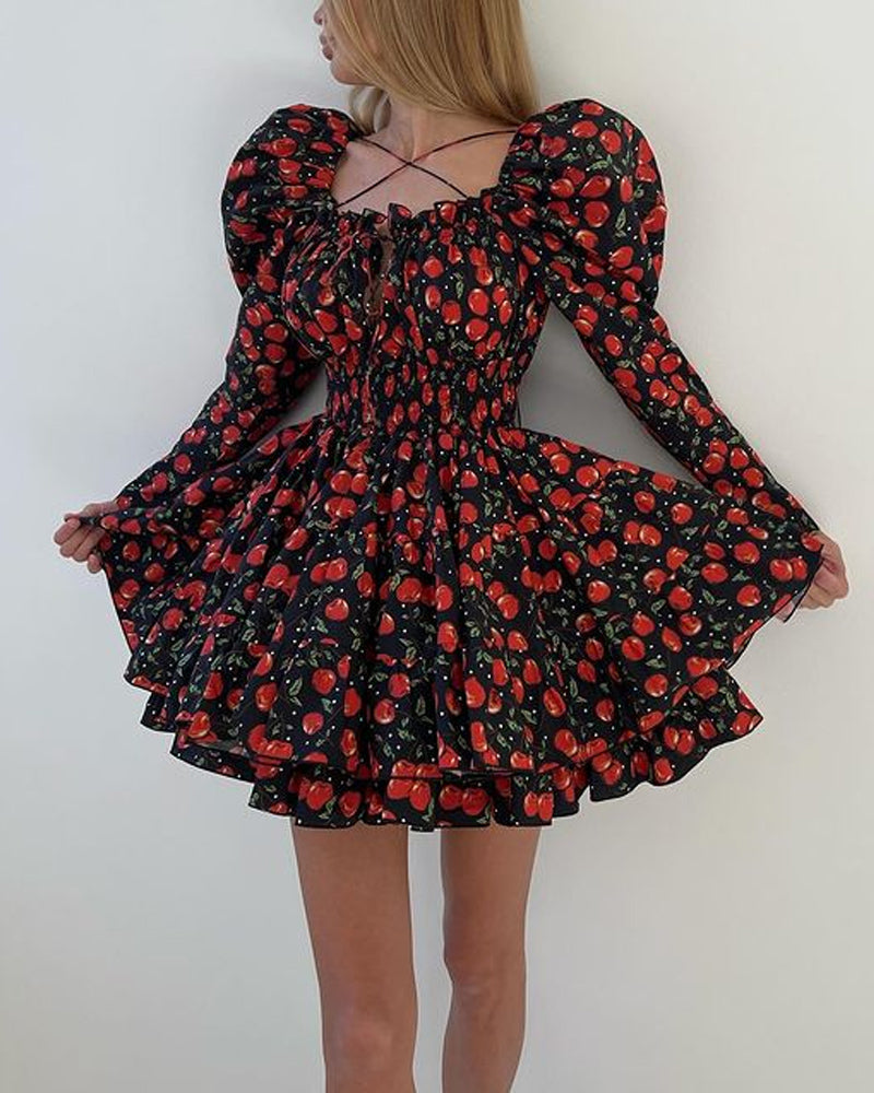 Ivyshape | Women's Lace-Up Print Mini Dress