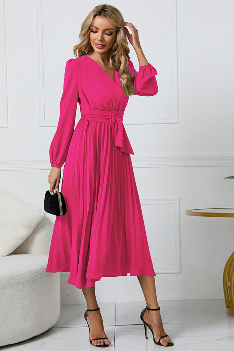 Ivyshape | V-Neck Long Sleeve Tie Waist Midi Dress