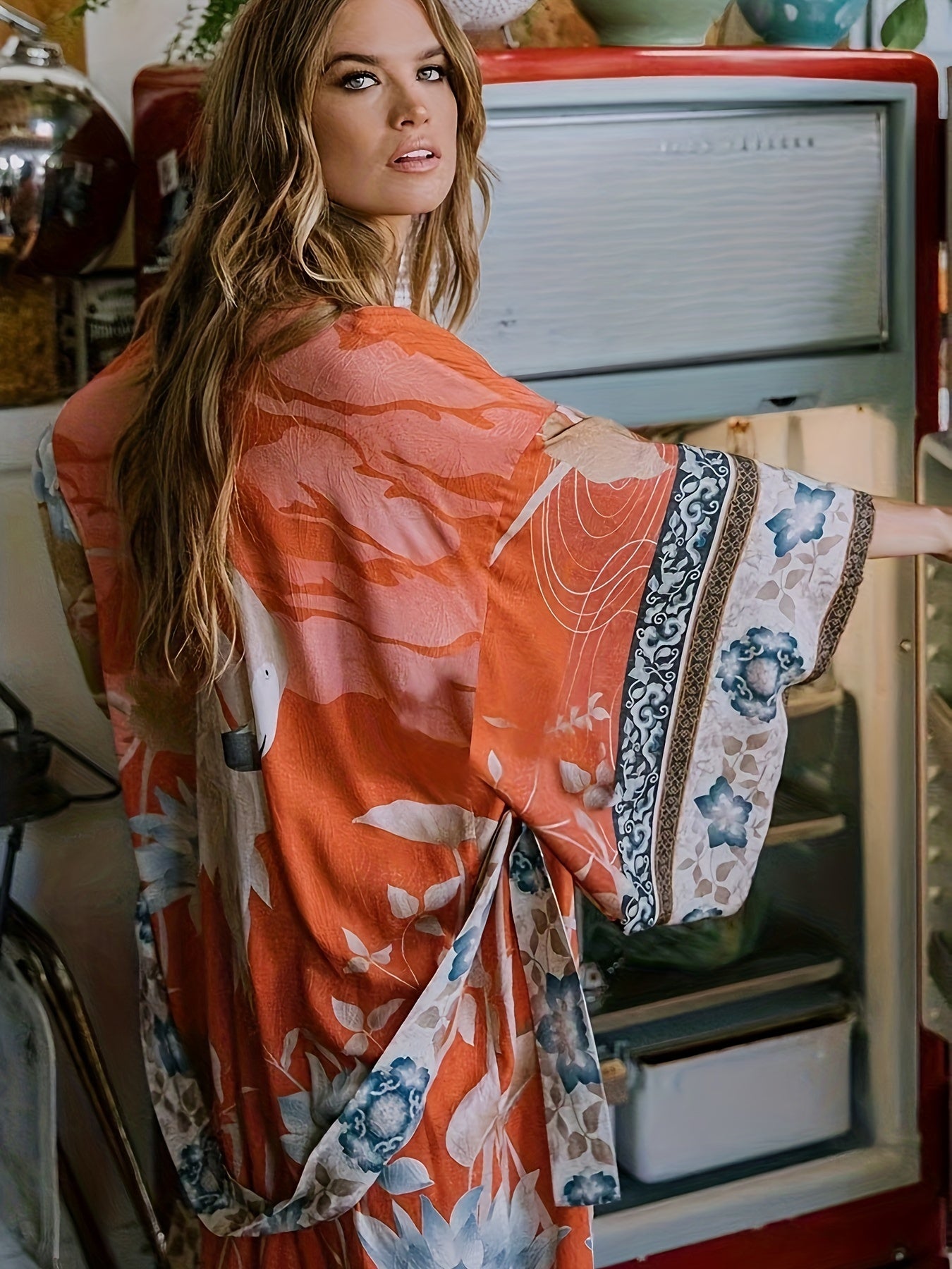 Fashionable kimono with floral print
