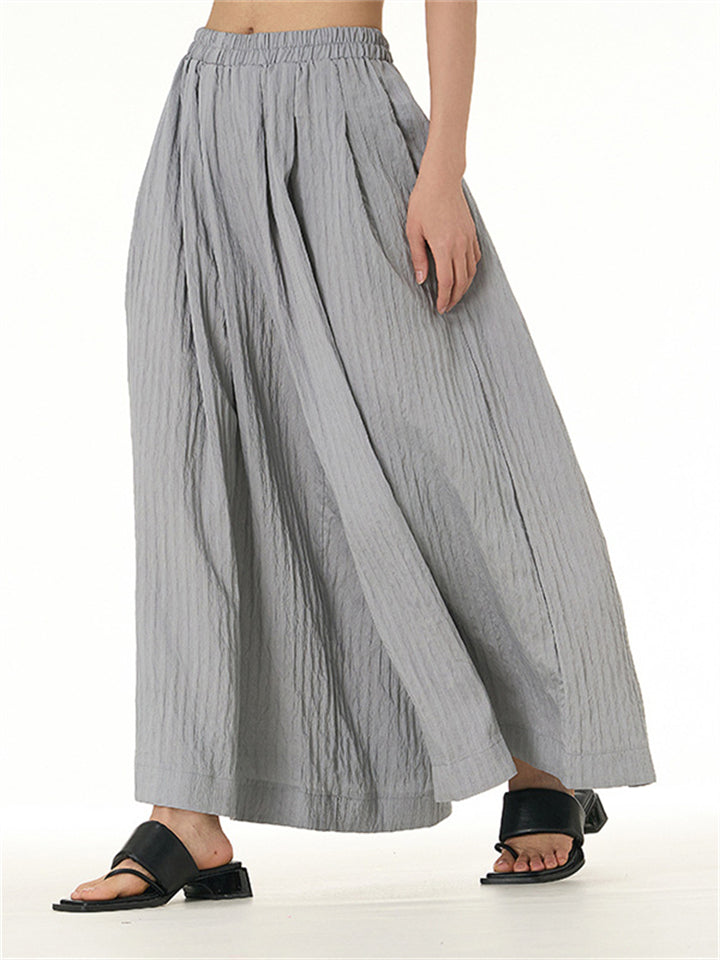 Female Loose-fitting Solid Color Elastic Waist Pants