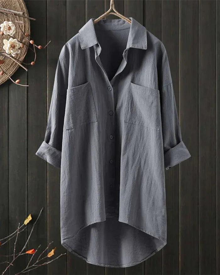 Ivyshape | Linen Shirt With Long Sleeves and Button Placket for Spring