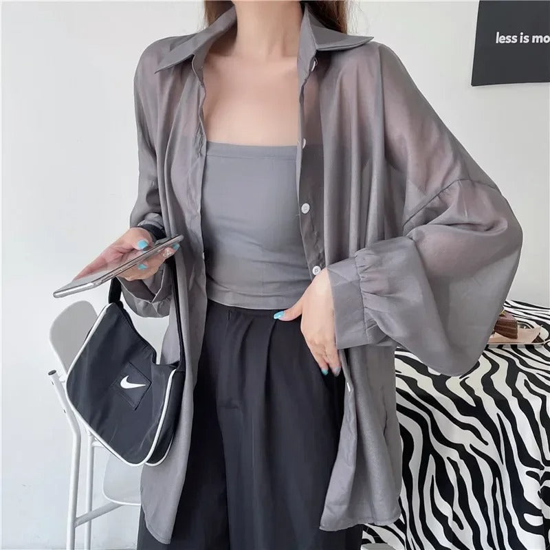 Chic Satin-Effect Button-Up Shirt for Women