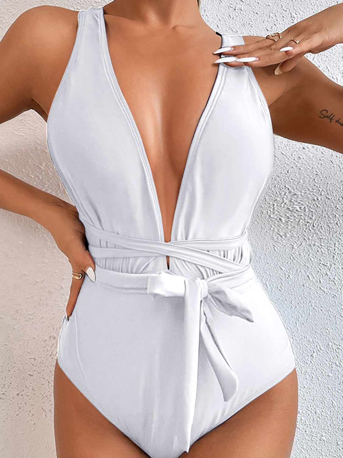 Ivyshape | Tied Crisscross Wide Strap One-Piece Swimwear