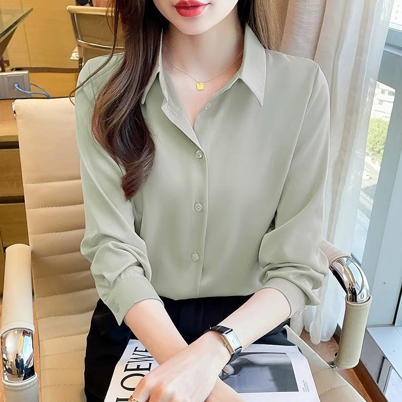 Elegant Long-Sleeve Satin Blouse for Women