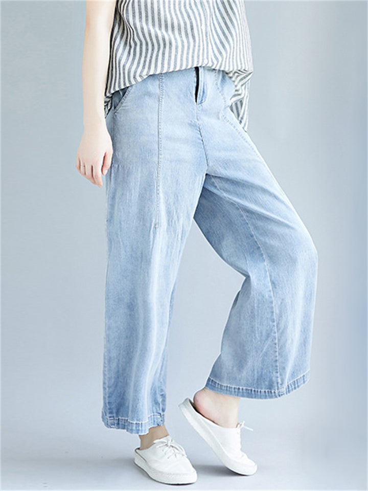 Women's Leisure Light Blue High-Waist Jeans