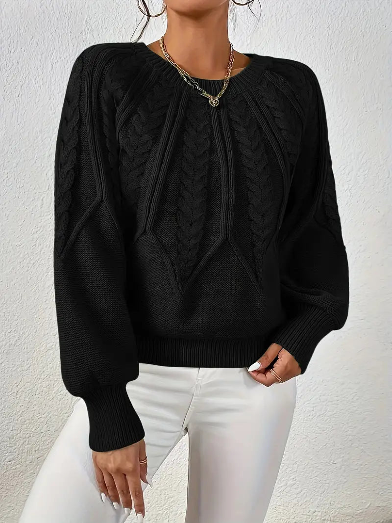 Ivyshape | Pullover Round Neck with Cable Pattern