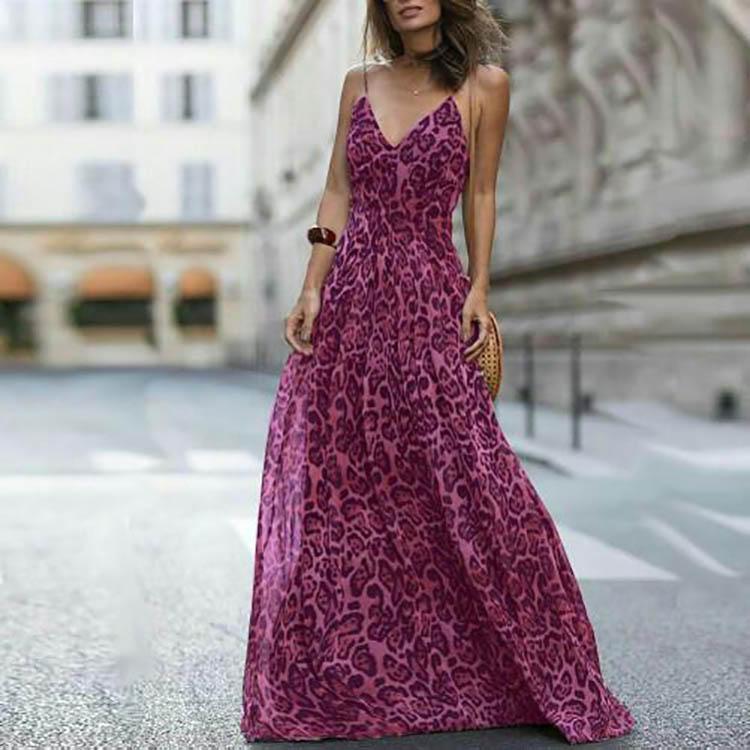 Leopard Print Spaghetti Strap Maxi Long Dress