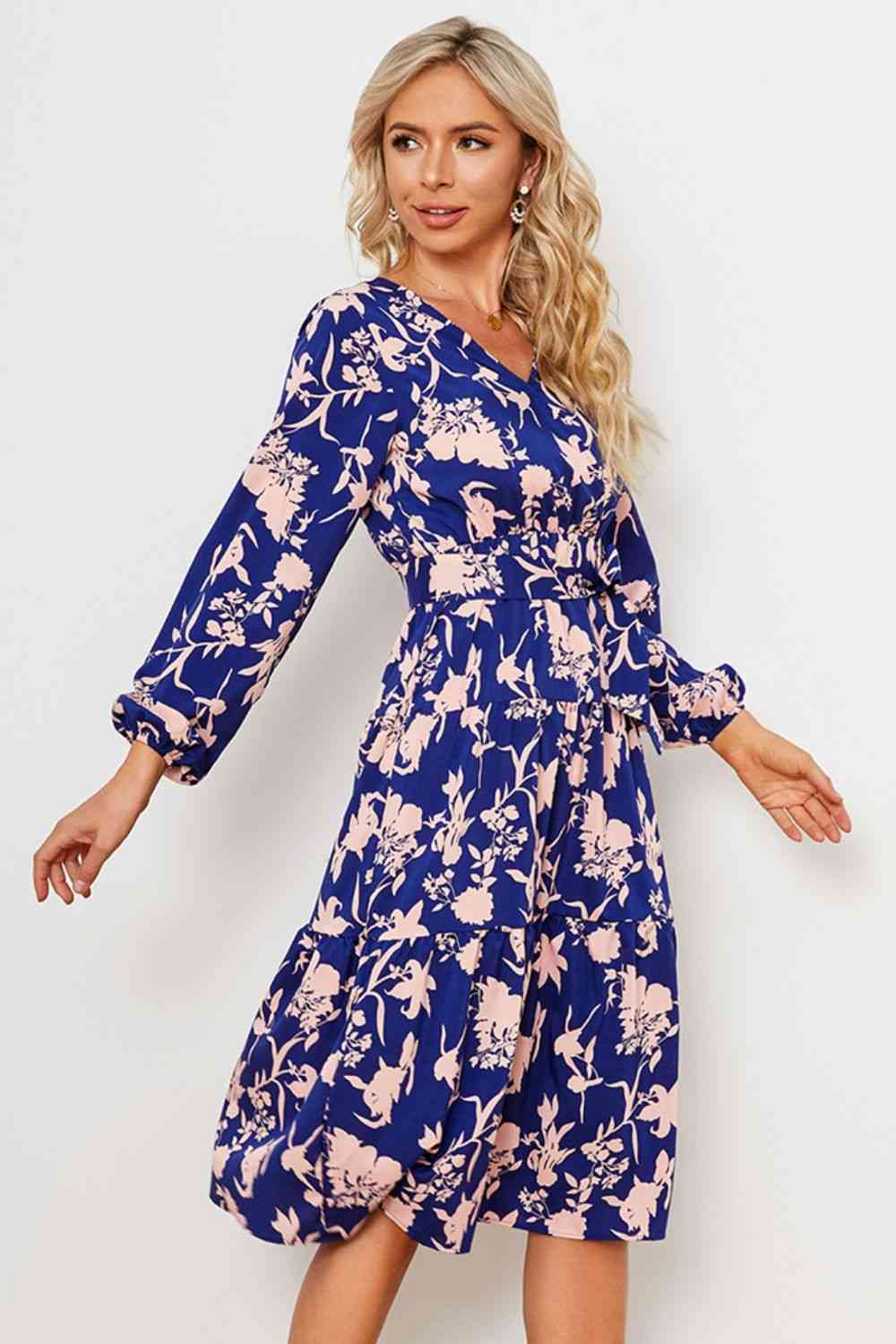 Floral Belted Tiered Midi Dress