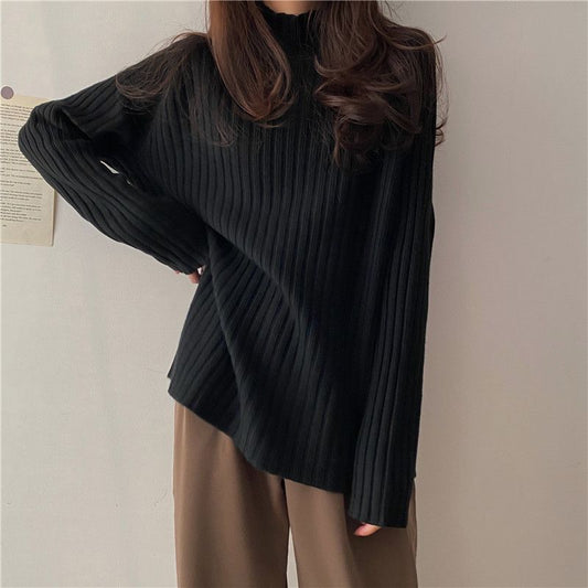 Ivyshape | Thick Mock Neck Sweater with Unique Design