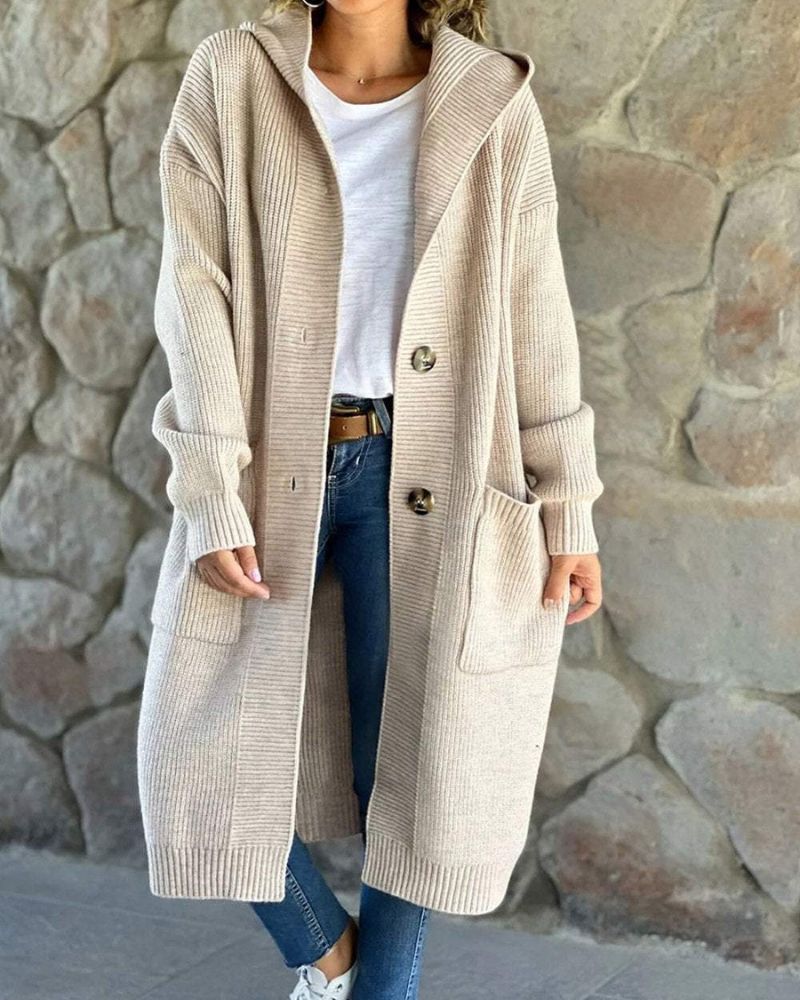 Ivyshape | Knitted Hooded Long Coat