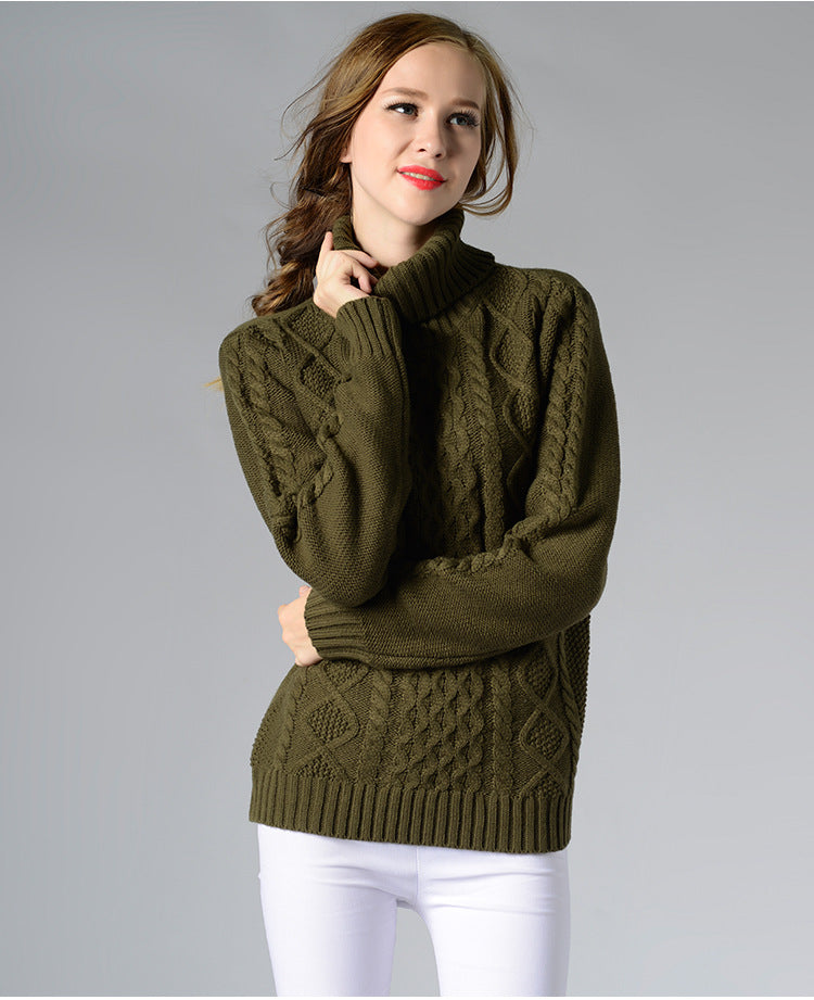 IvyShape | High collar twisted knit base sweater