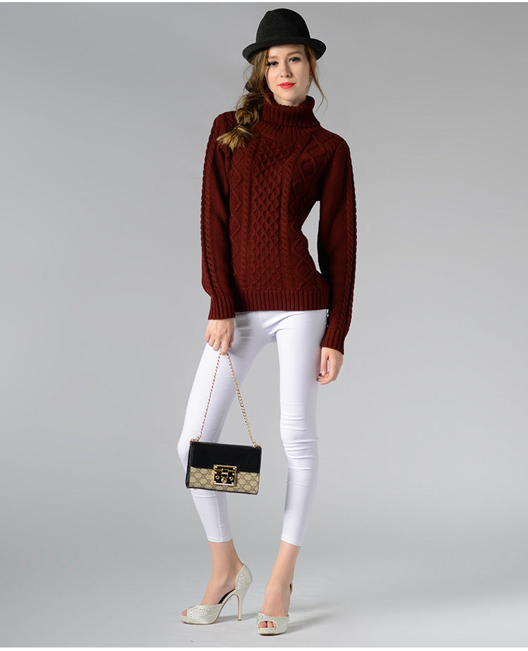 IvyShape | High collar twisted knit base sweater