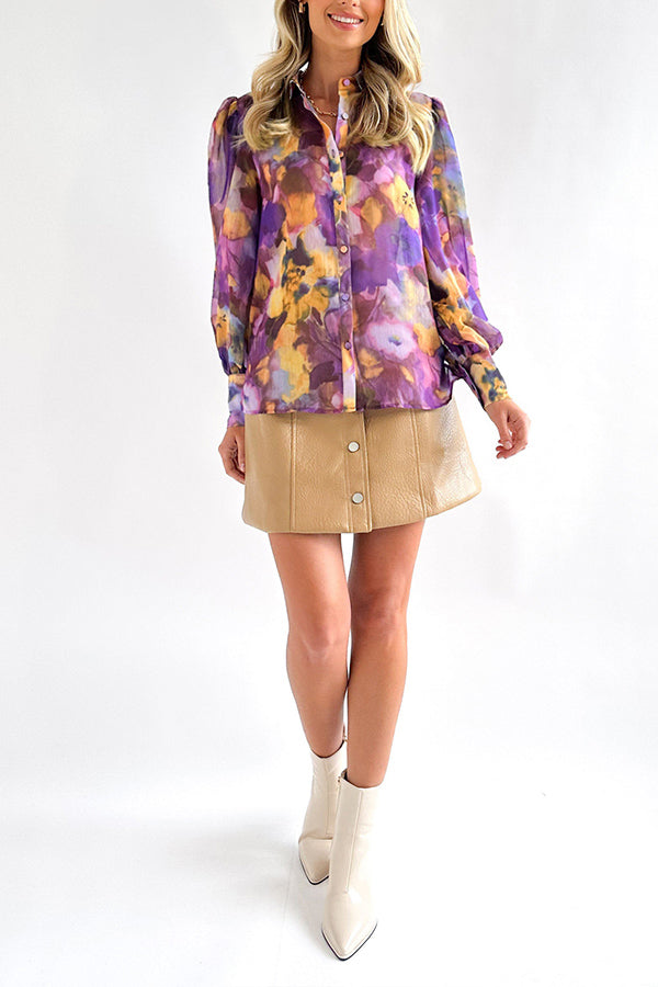 Ivyshape | Tie-Dye V-Neck Long-Sleeved Button-Down Shirt