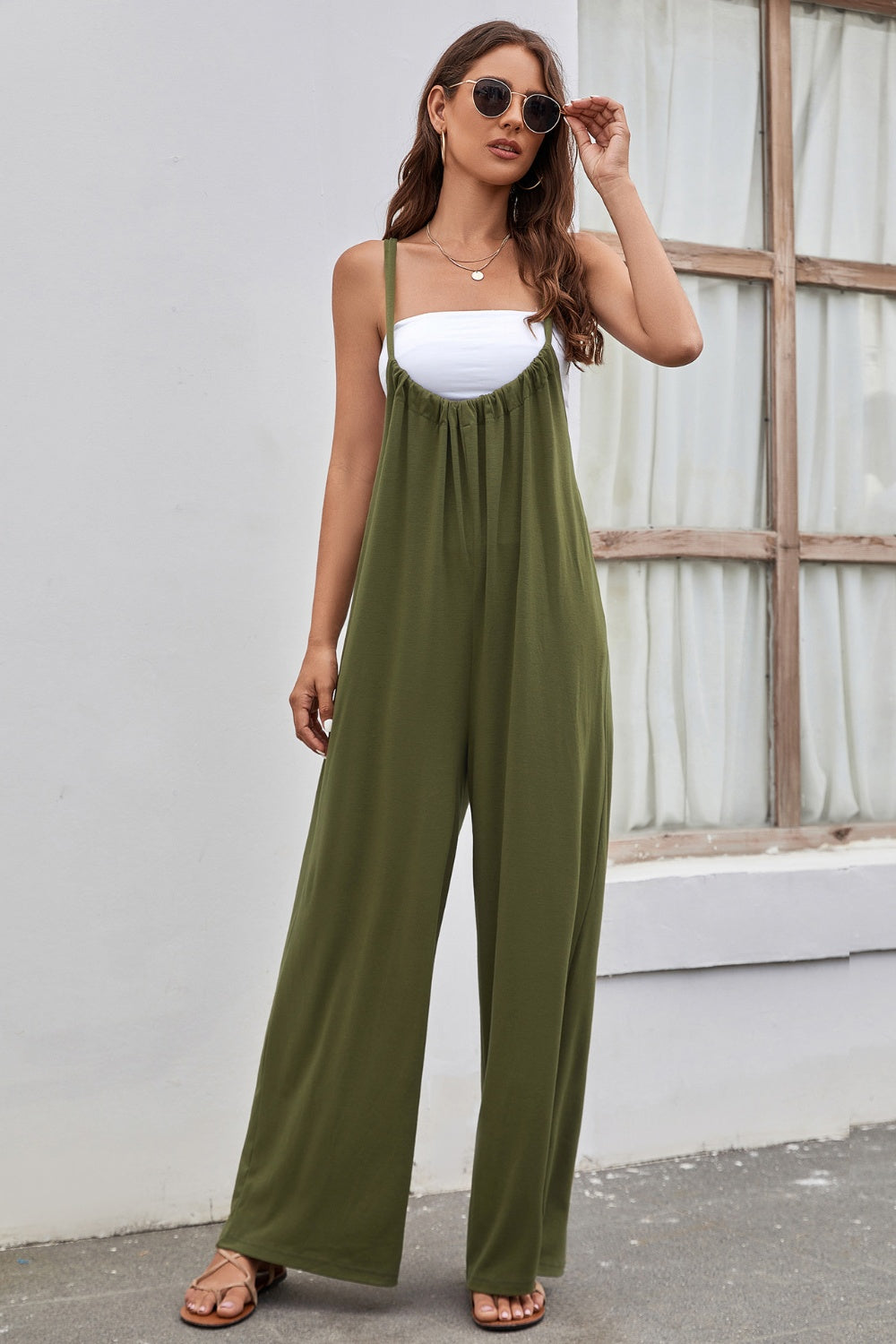 Ivyshape | Tied Spaghetti Strap Wide Leg Jumpsuit