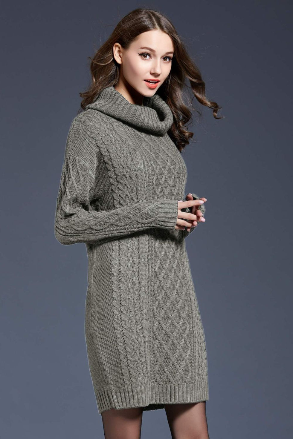 Ivyshape | Knit Cowl Neck Dropped Shoulder Sweater Dress