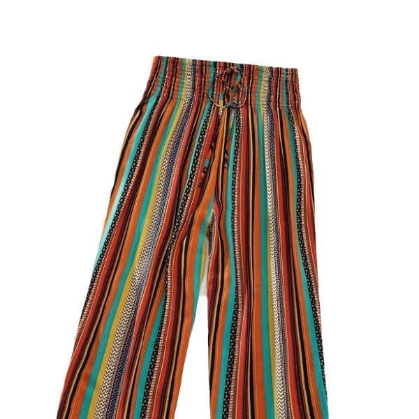 Ivyshape | Multi-Color Stripe Casual Pants with Tied Elastic Waist