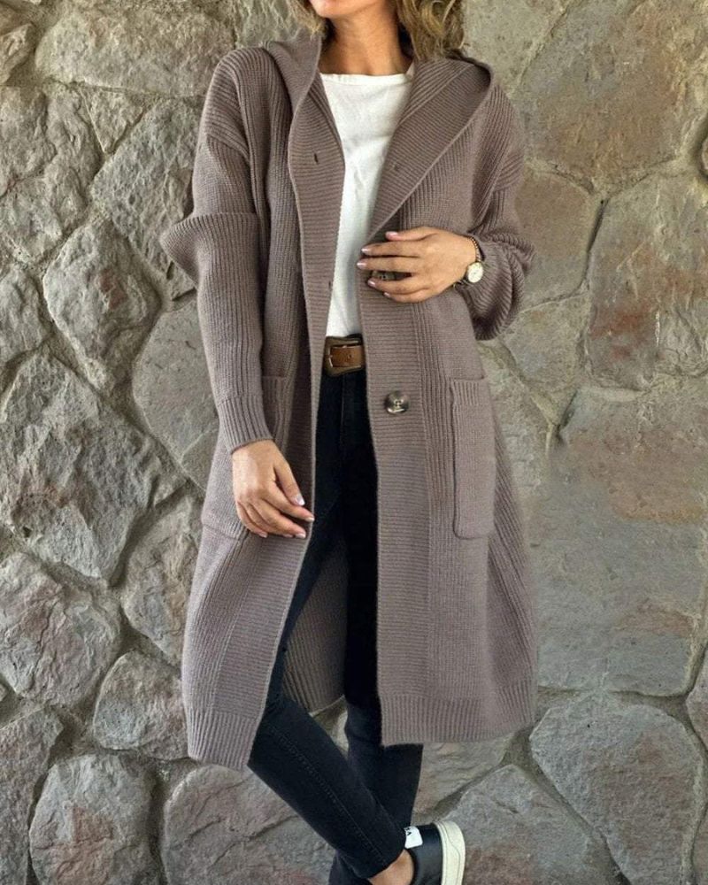 Ivyshape | Knitted Hooded Long Coat