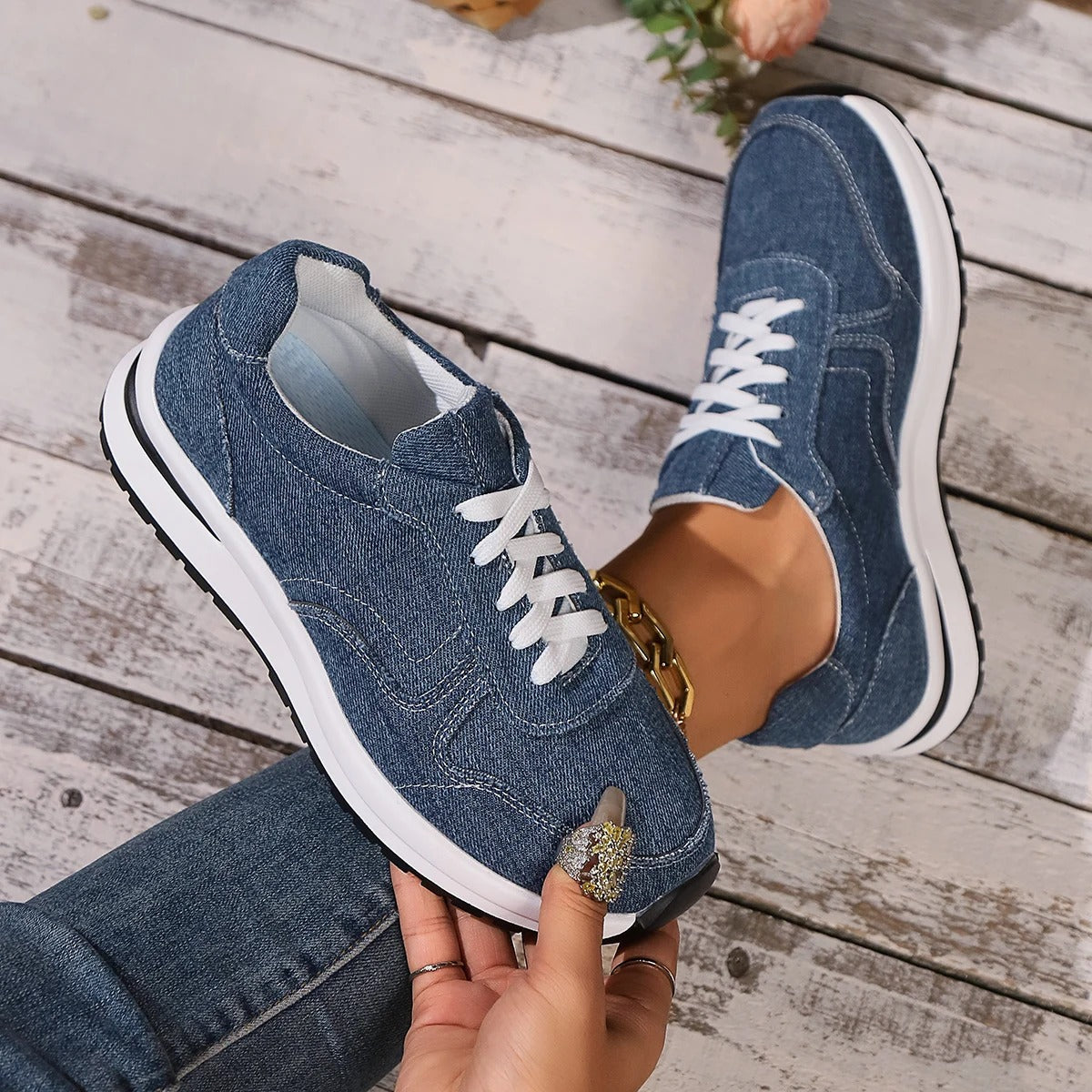 Stylish Denim Platform Sneakers for Women