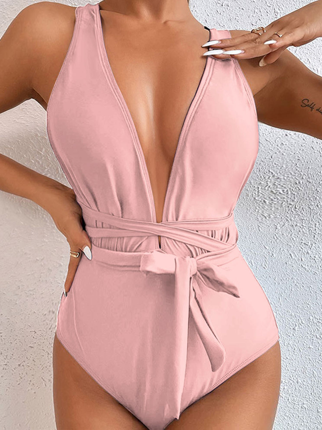 Ivyshape | Tied Crisscross Wide Strap One-Piece Swimwear