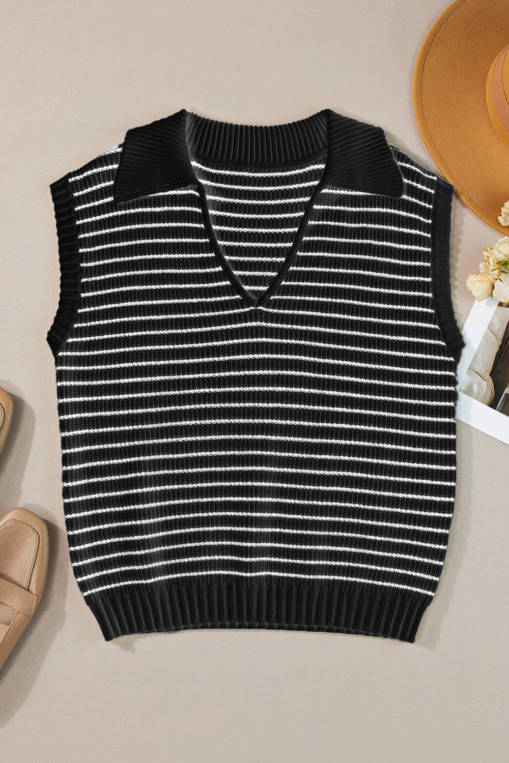 Ivyshape | Striped Collared Neck Tank