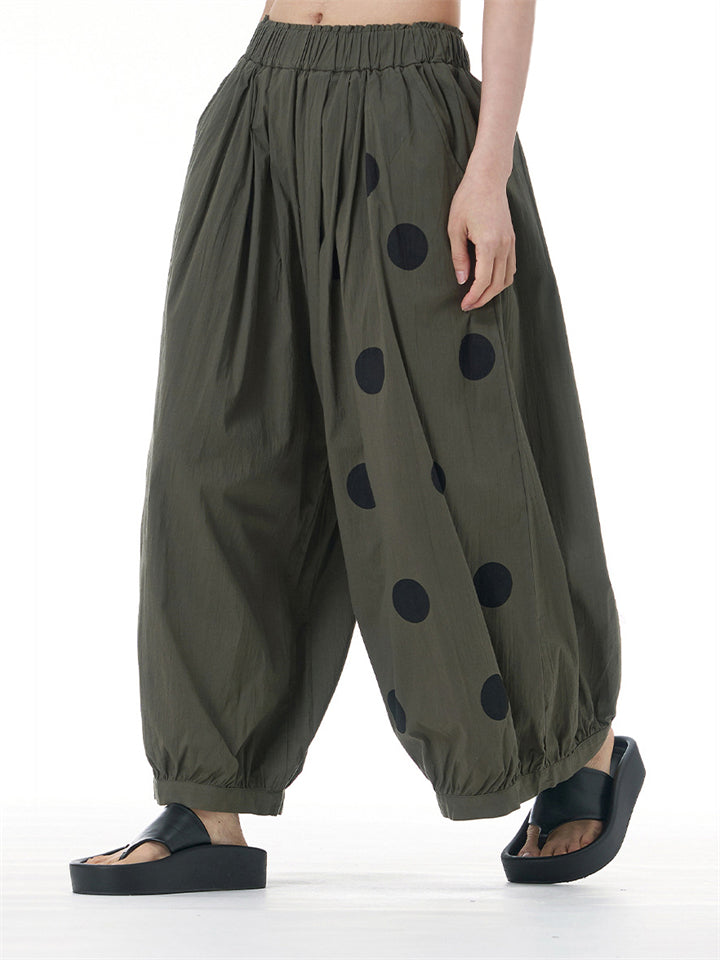 Large Size Polka Dot Print Wide Leg Pants for Women