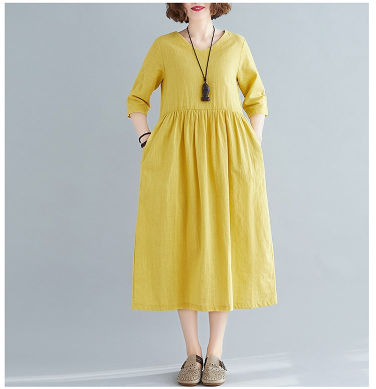 Color Short Sleeve Loose Casual Maxi Dress