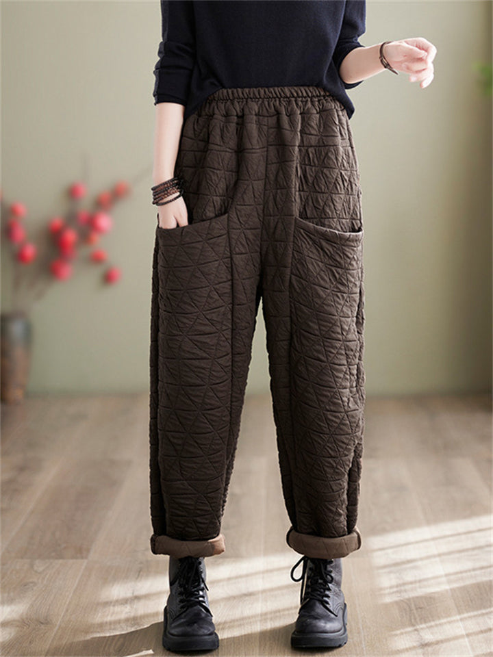 Elastic Waist Comfy Warm Cotton Pants for Winter